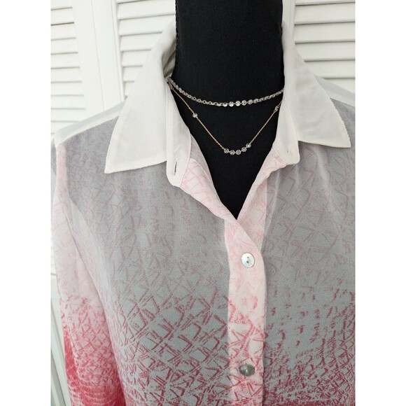 CHICO'S Easywear By Top Women's Size M/1 Pink Ombre Abstract Sheer Geometric - Picture 3 of 14